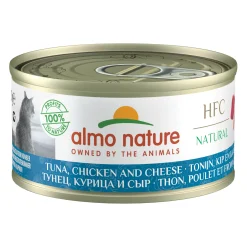 Almo Nature HFC 70 Cibo per Gatti - Lattina - Tonno, Pollo e Formaggio